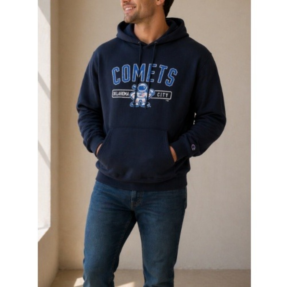Champion‎ Men's Navy Blue OKC Comets Astro Reverse Weave Hoodie Size L NWT